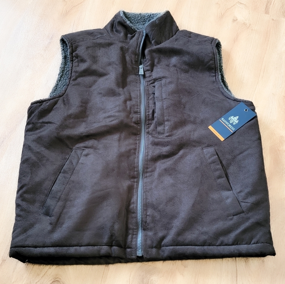 Men's Brown Micro Suede Sherpa Lined Vest Vest Size Medium